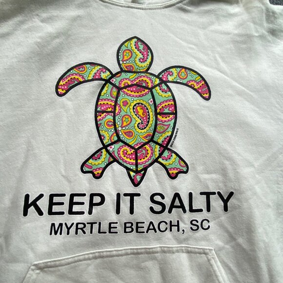 Myrtle Beach SC Hoodie Women L White Keep It Salty Pailey Turtle Gildan Souvenir - Picture 2 of 12